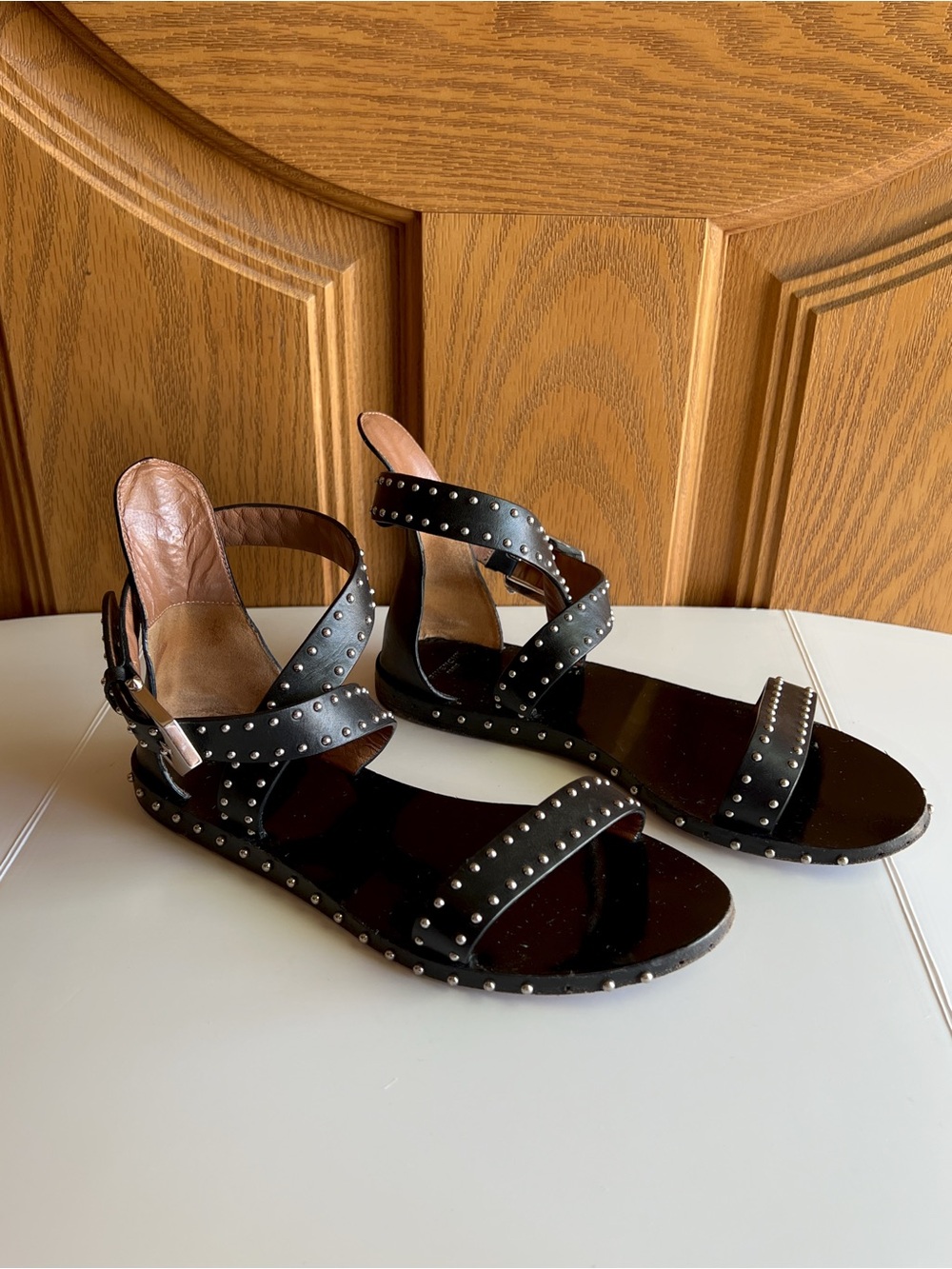 Givenchy Black Studded Leather Gladiator Sandals Silver Hardware EU 37.5